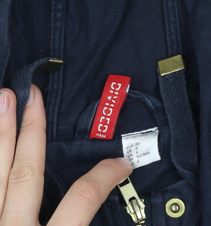 H&M Divided Women's Blue Hooded Cotton Parka Jacket Size 10