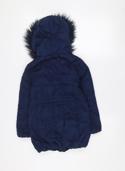 Regatta Girls Blue 7-8 Years Quilted Hooded Puffer Coat with Faux Fur Trim