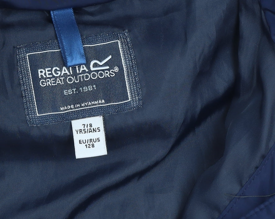 Regatta Girls Blue 7-8 Years Quilted Hooded Puffer Coat with Faux Fur Trim