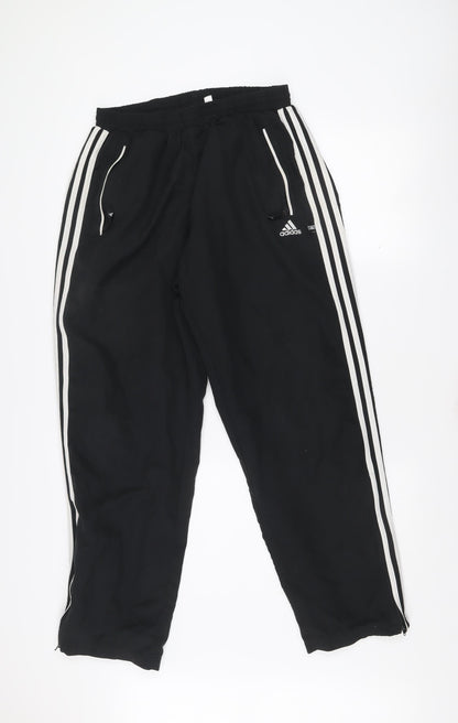 Adidas Men's Black Track Pants L 36in Zip Pockets Side Stripe