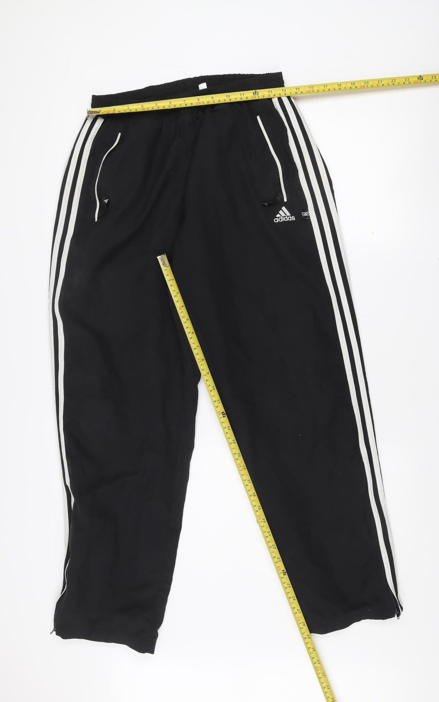 Adidas Men's Black Track Pants L 36in Zip Pockets Side Stripe