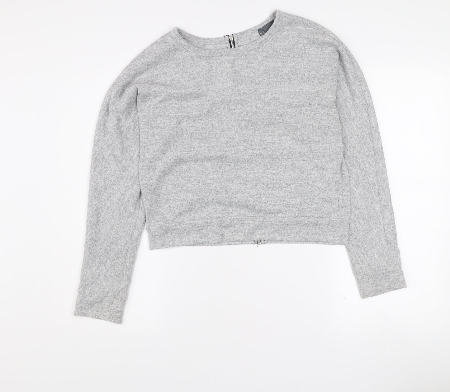 Sparkle & Fade Women's Grey Cropped Long Sleeve Zip Back Top M