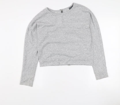 Sparkle & Fade Women's Grey Cropped Long Sleeve Zip Back Top M