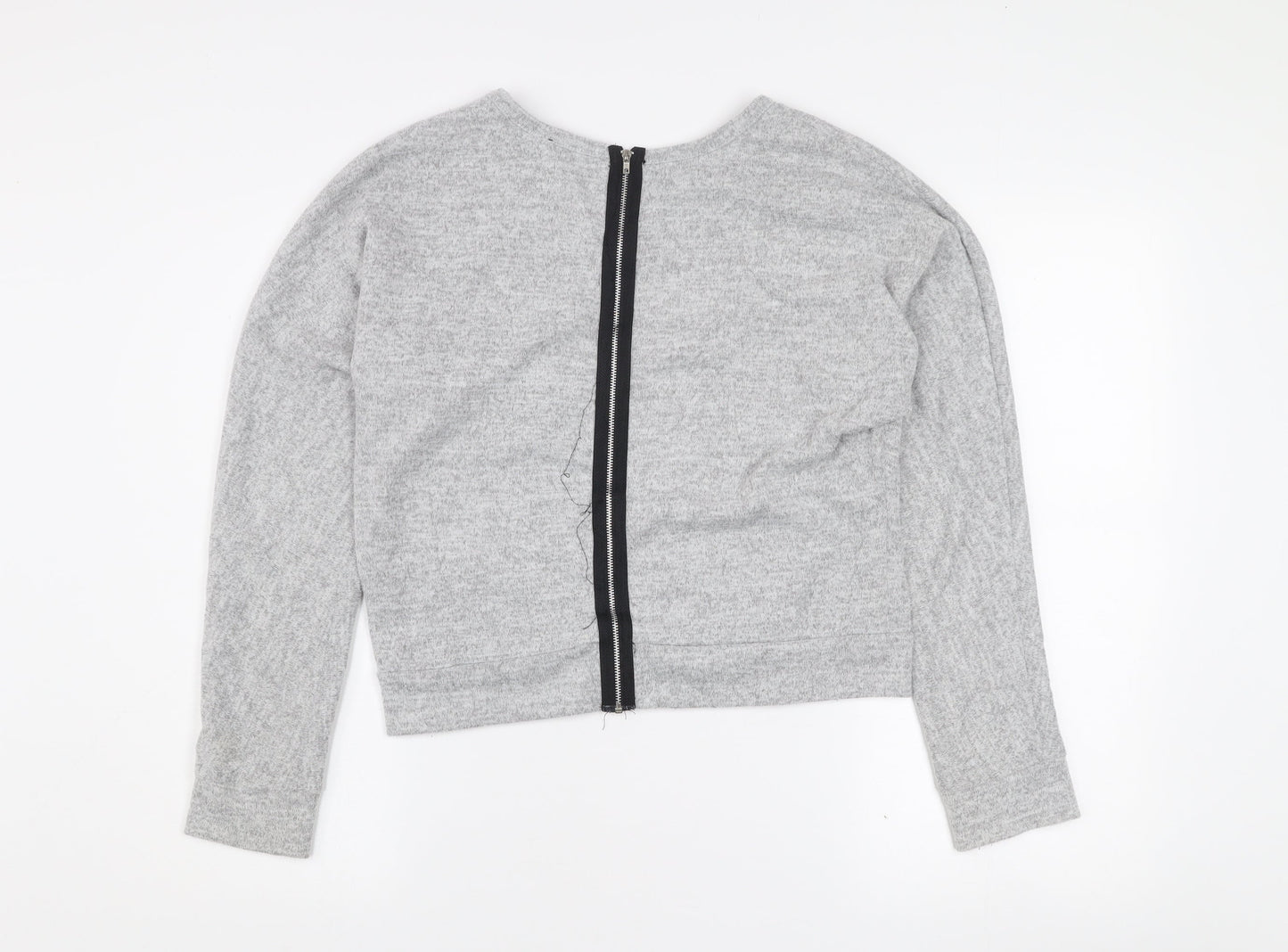 Sparkle & Fade Women's Grey Cropped Long Sleeve Zip Back Top M
