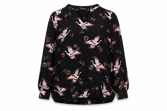 Debenhams Women’s Black Bird Print Long Sleeve Tunic Blouse Size 10