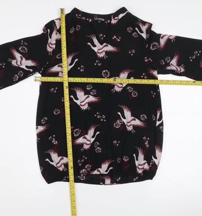 Debenhams Women’s Black Bird Print Long Sleeve Tunic Blouse Size 10