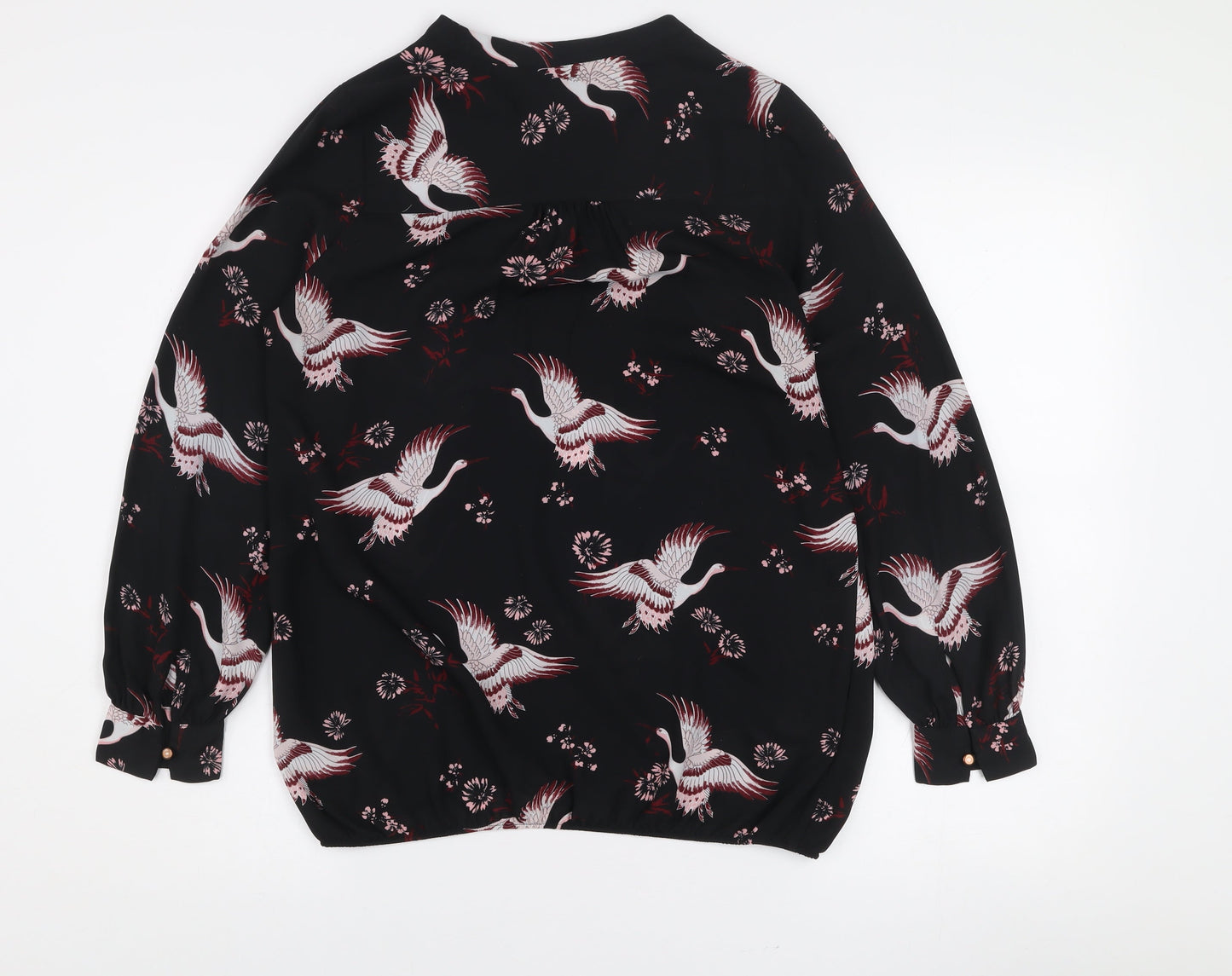 Debenhams Women’s Black Bird Print Long Sleeve Tunic Blouse Size 10