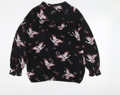 Debenhams Women’s Black Bird Print Long Sleeve Tunic Blouse Size 10