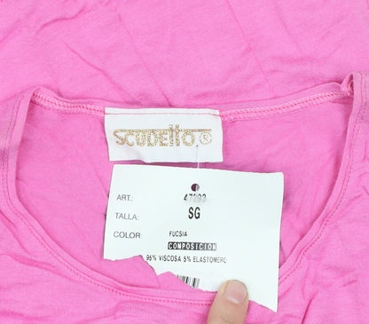 Scudetto Women Pink L Basic Short Sleeve Viscose T-Shirt