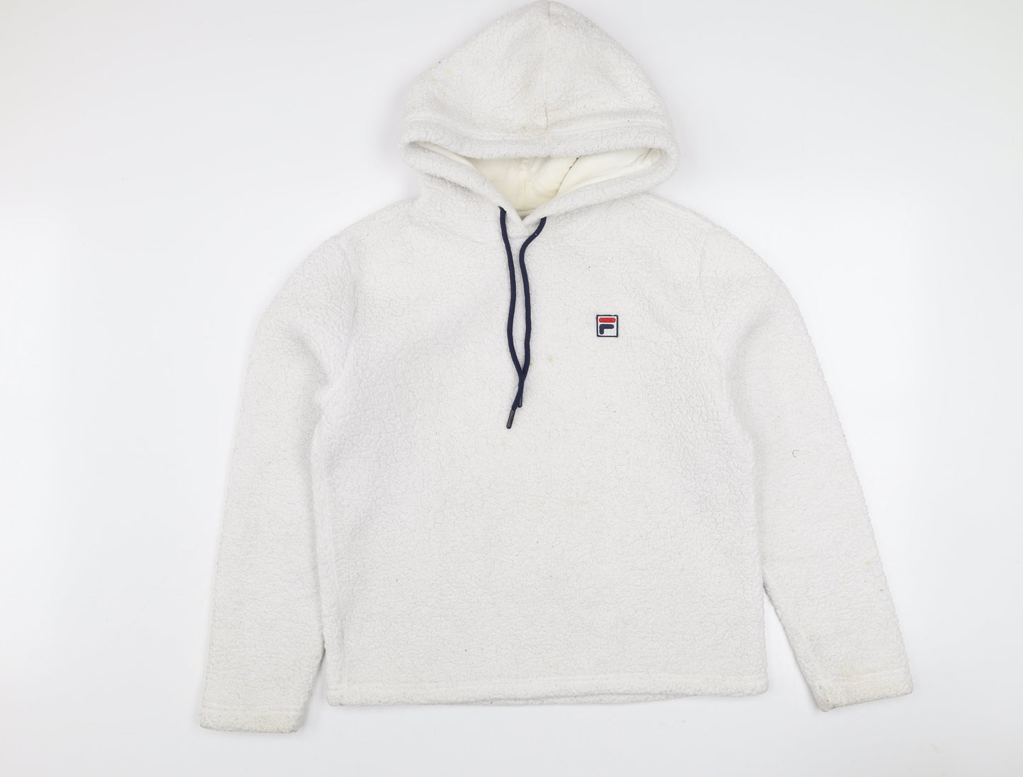 FILA Women's White Pullover Hoodie Size M Fleece Lined Casual Sweatshirt