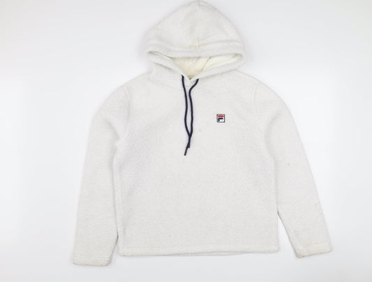 FILA Women's White Pullover Hoodie Size M Fleece Lined Casual Sweatshirt
