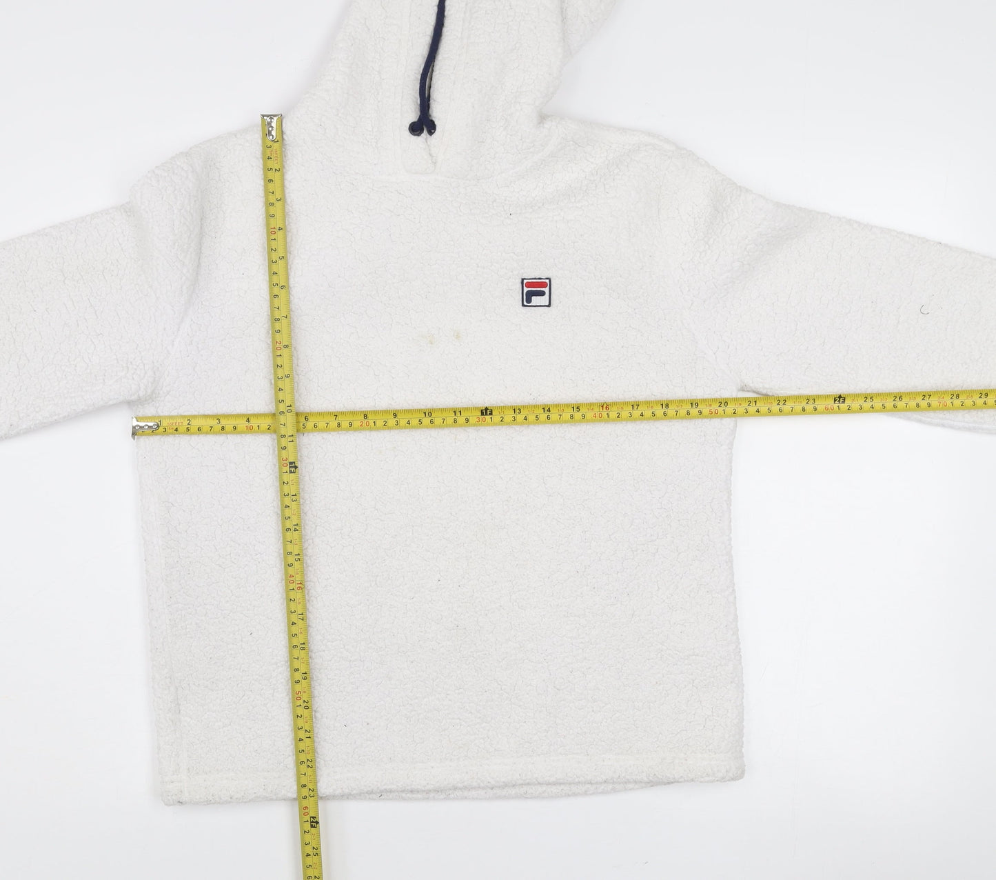 FILA Women's White Pullover Hoodie Size M Fleece Lined Casual Sweatshirt