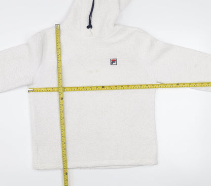 FILA Women's White Pullover Hoodie Size M Fleece Lined Casual Sweatshirt
