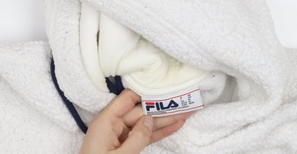 FILA Women's White Pullover Hoodie Size M Fleece Lined Casual Sweatshirt