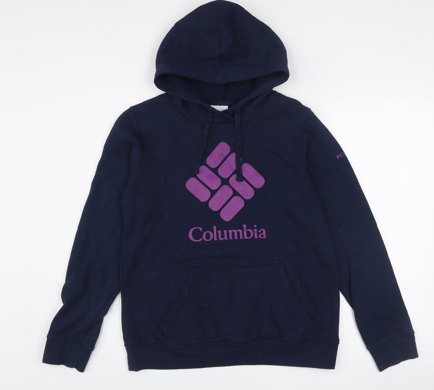 Columbia Women Navy Blue Pullover Hoodie Small Cotton Blend Logo Sweatshirt
