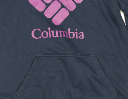 Columbia Women Navy Blue Pullover Hoodie Small Cotton Blend Logo Sweatshirt