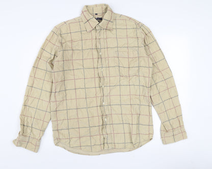 McNeal Men's Beige Check Corduroy Long Sleeve Cotton Shirt M