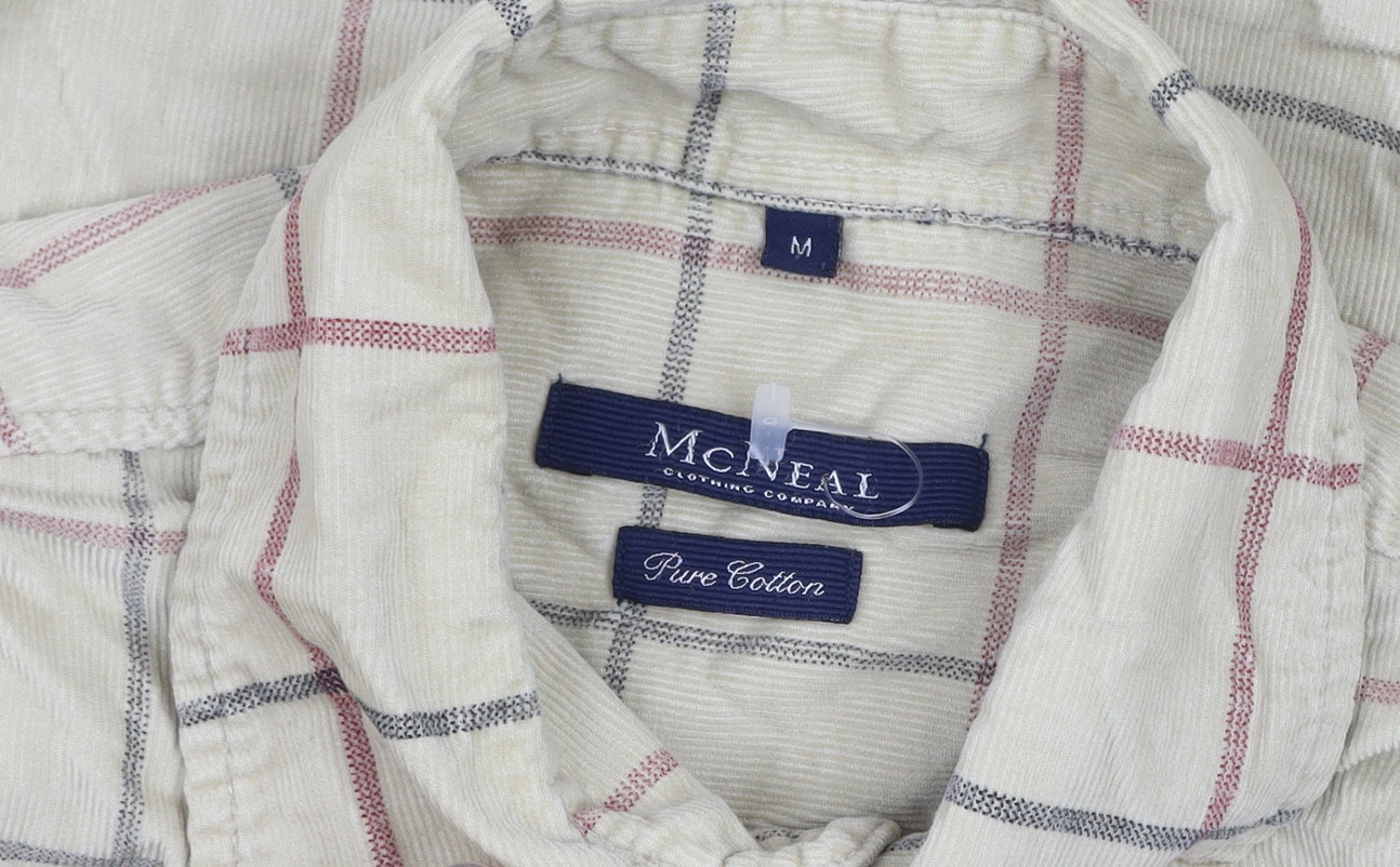 McNeal Men's Beige Check Corduroy Long Sleeve Cotton Shirt M
