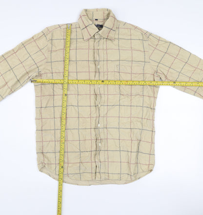 McNeal Men's Beige Check Corduroy Long Sleeve Cotton Shirt M