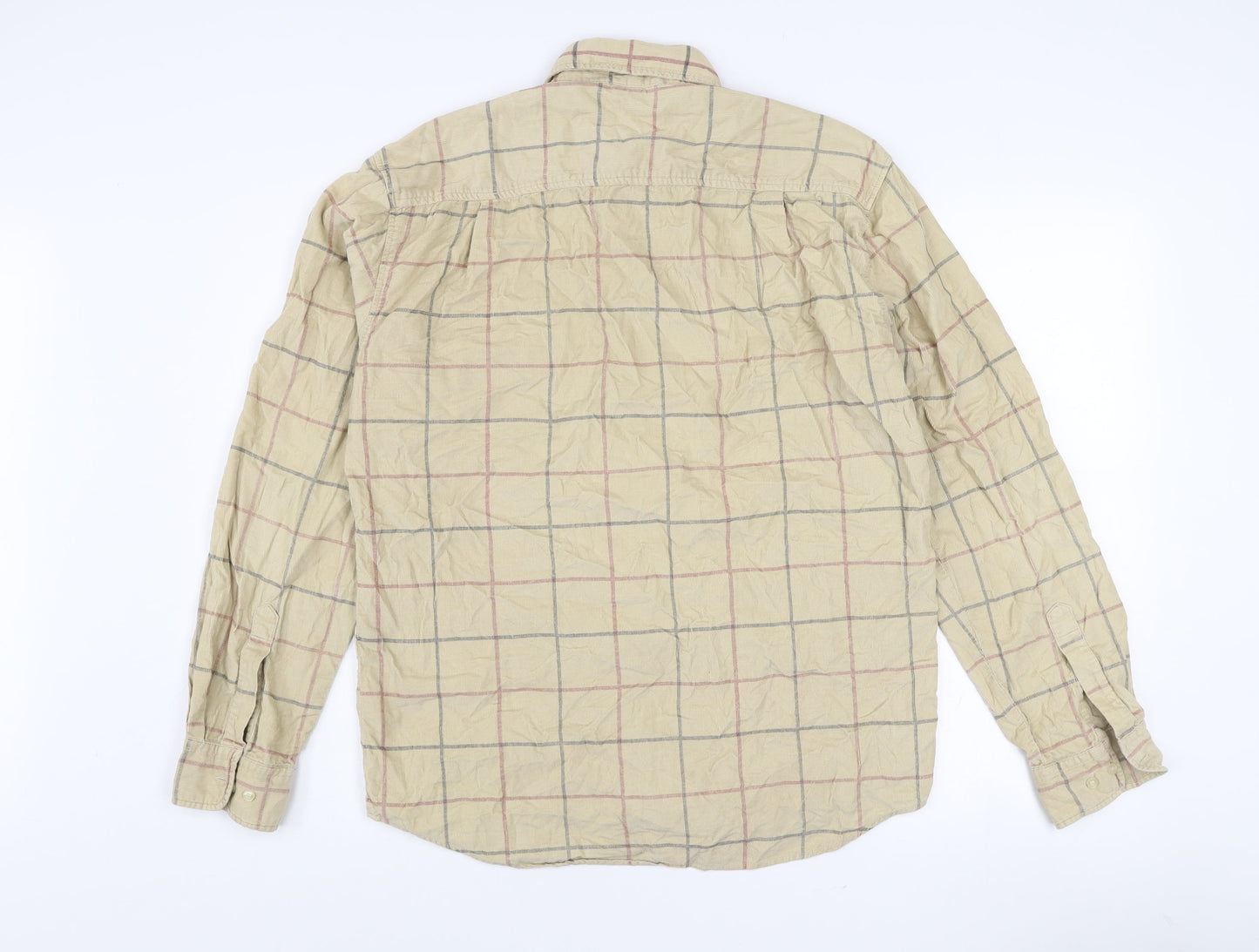 McNeal Men's Beige Check Corduroy Long Sleeve Cotton Shirt M