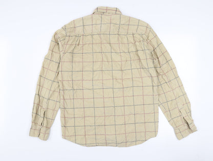 McNeal Men's Beige Check Corduroy Long Sleeve Cotton Shirt M