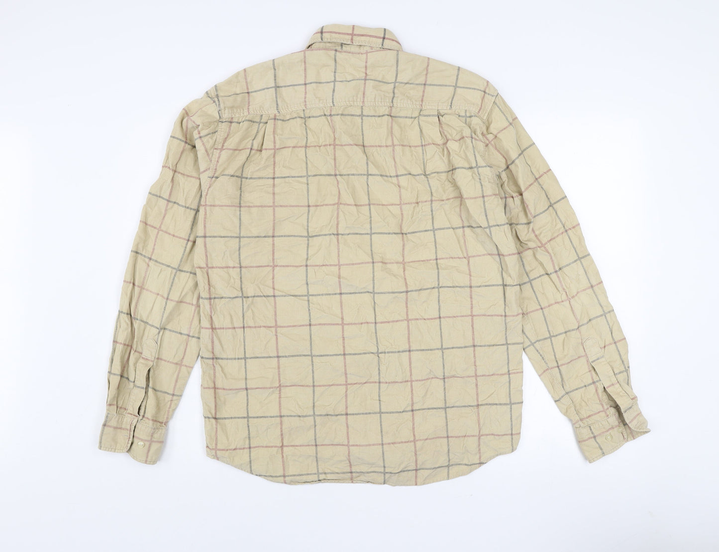 McNeal Men's Beige Check Corduroy Long Sleeve Cotton Shirt M
