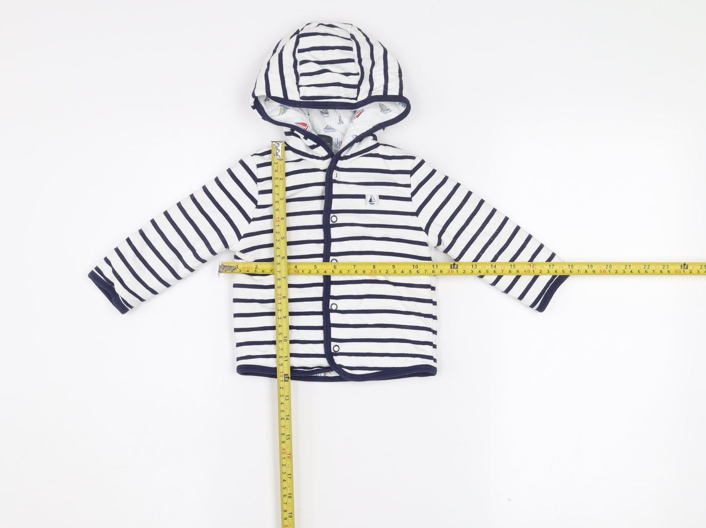 Jasper Conran Unisex Baby White Striped Hooded Jacket 6-9 Months Cotton Lined