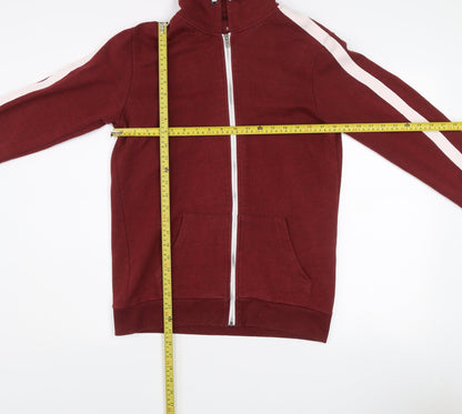 Bershka Women’s Red Regular Fit Hooded Zip Jacket Size 8