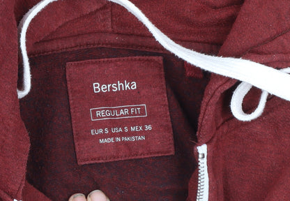 Bershka Women’s Red Regular Fit Hooded Zip Jacket Size 8