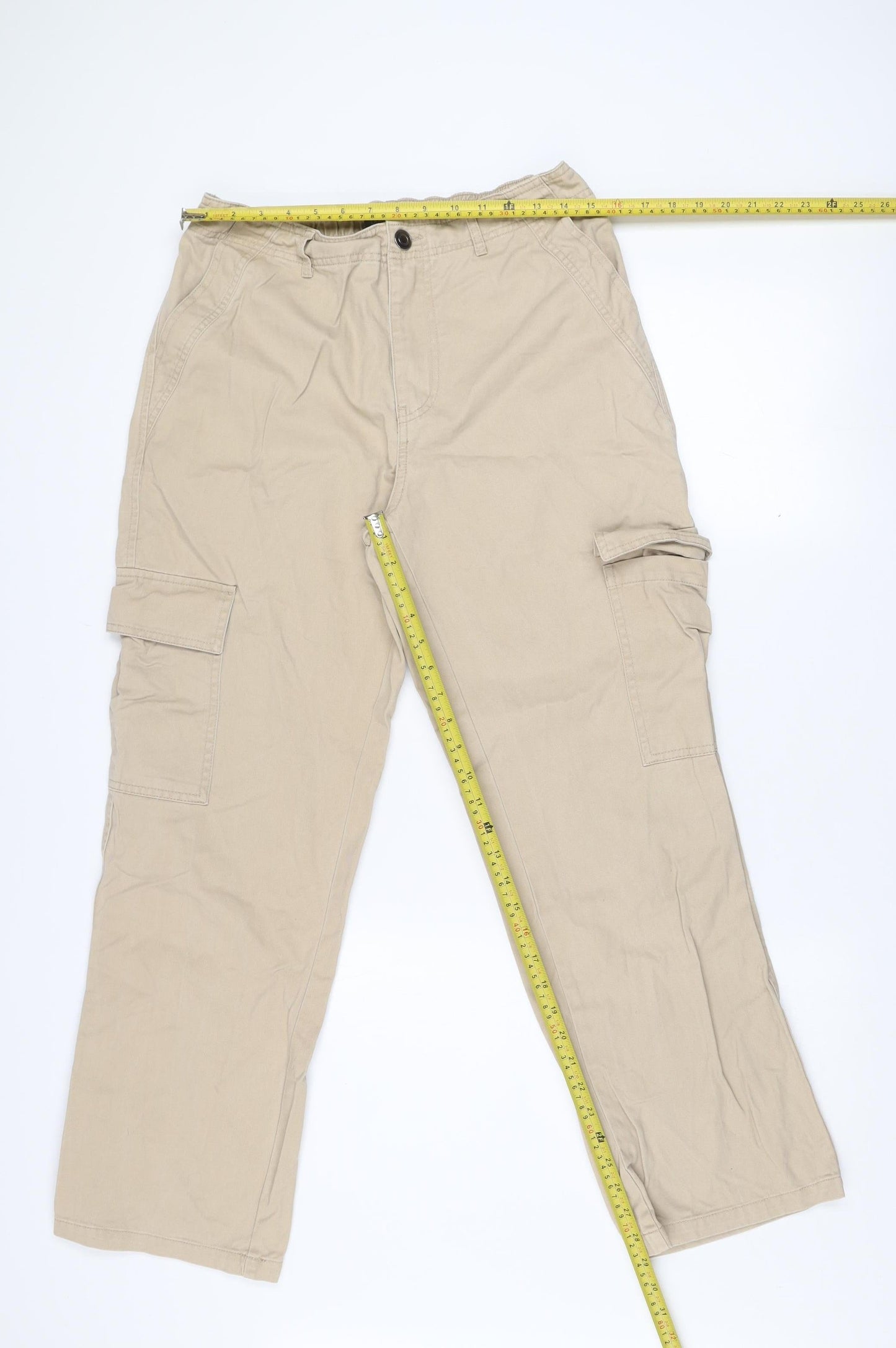 Dunnes Stores Men's Beige Cargo Trousers Size 12 Regular Fit Cotton
