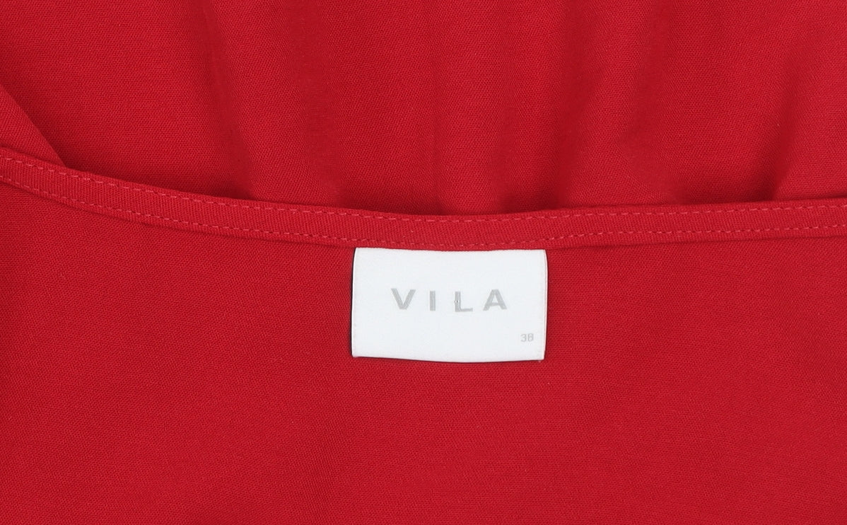 Vila Women’s Red V-Neck Crochet Sleeve Tunic Blouse Size 10