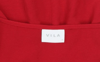 Vila Women’s Red V-Neck Crochet Sleeve Tunic Blouse Size 10