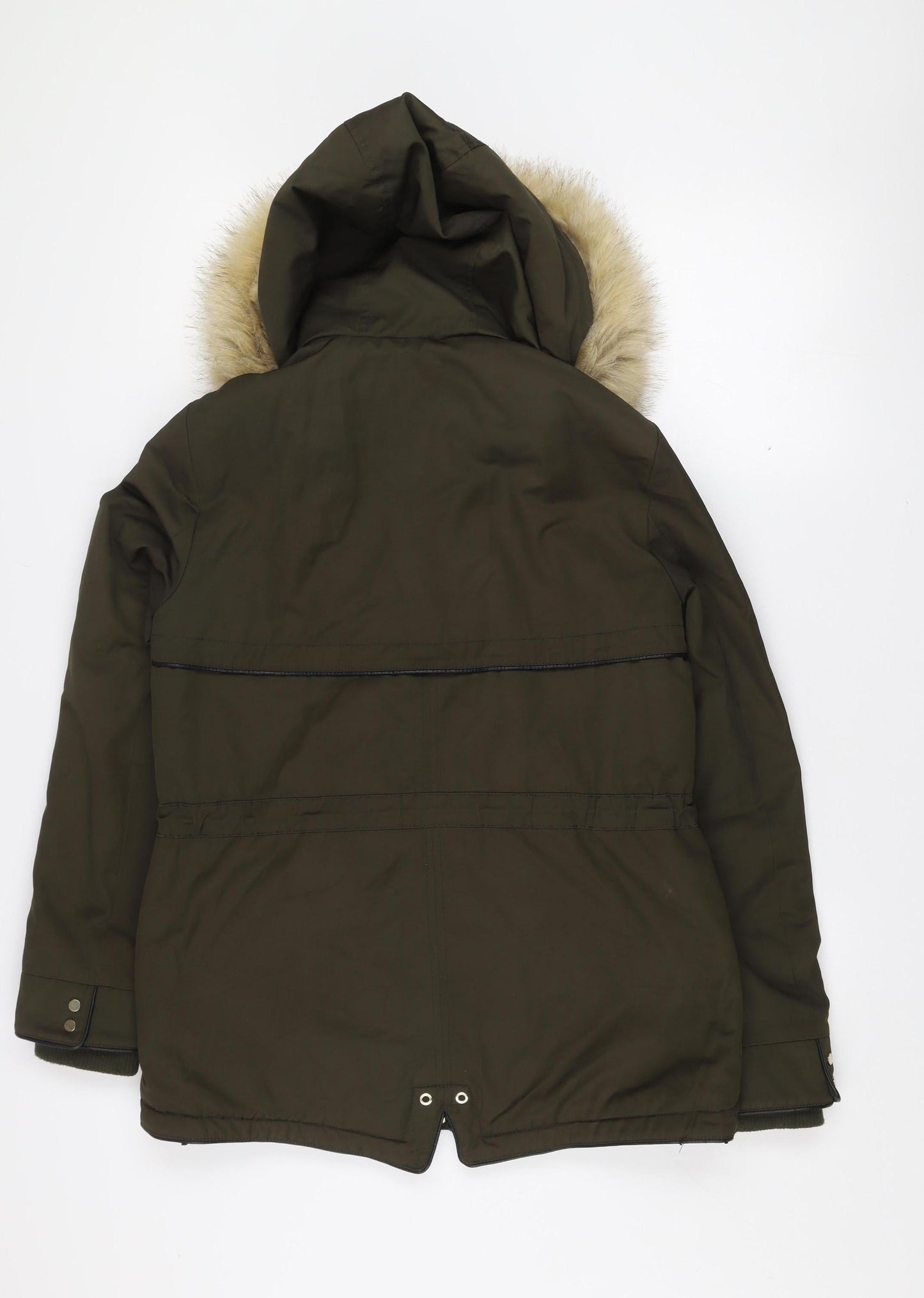 Zara Women Green Parka Coat XS Faux Fur Hooded Lined Jacket