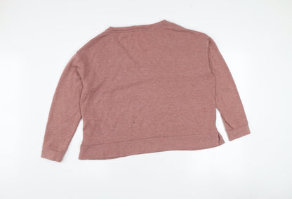 Bershka Women's Pink V-Neck Knit Jumper Size 12 Long Sleeve