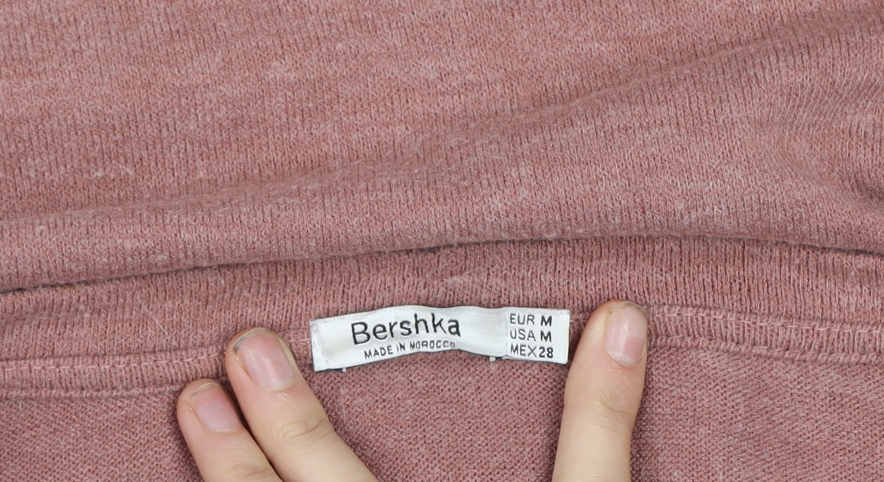 Bershka Women's Pink V-Neck Knit Jumper Size 12 Long Sleeve
