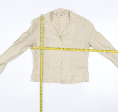 Mani Women’s Beige Striped Long Sleeve Button-Up Shirt Size 12 Vintage