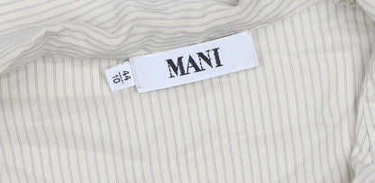 Mani Women’s Beige Striped Long Sleeve Button-Up Shirt Size 12 Vintage