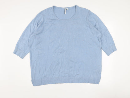 Capsule Women Blue Scoop Neck 3/4 Sleeve Cotton Pullover Jumper Size 18