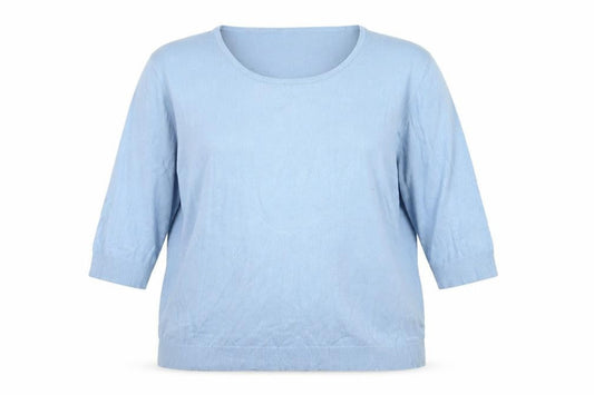 Capsule Women Blue Scoop Neck 3/4 Sleeve Cotton Pullover Jumper Size 18