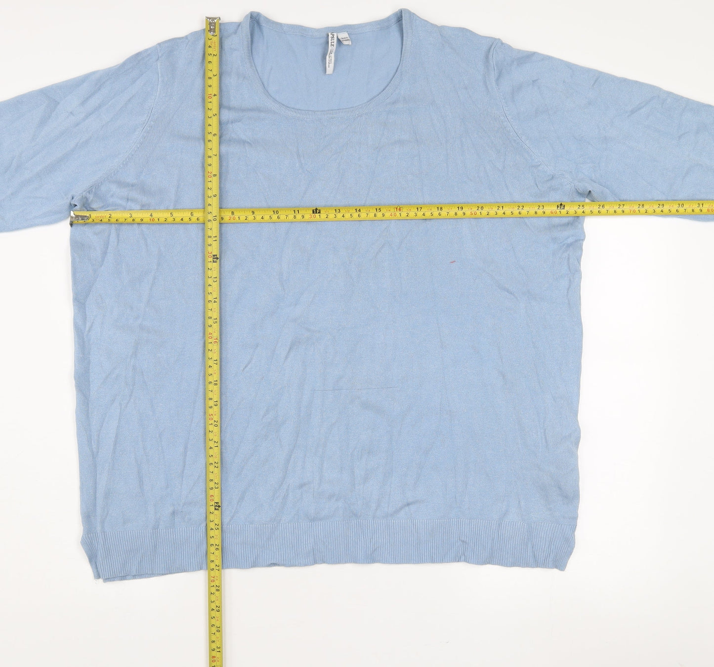 Capsule Women Blue Scoop Neck 3/4 Sleeve Cotton Pullover Jumper Size 18