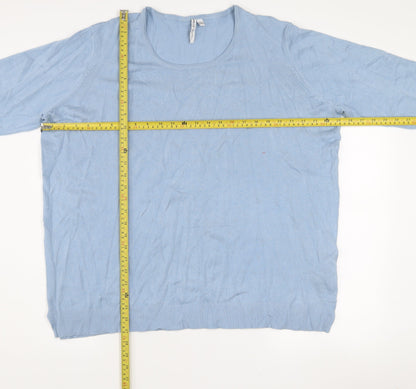 Capsule Women Blue Scoop Neck 3/4 Sleeve Cotton Pullover Jumper Size 18