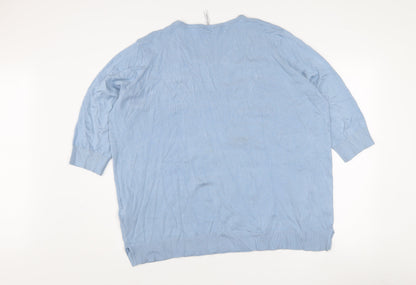 Capsule Women Blue Scoop Neck 3/4 Sleeve Cotton Pullover Jumper Size 18