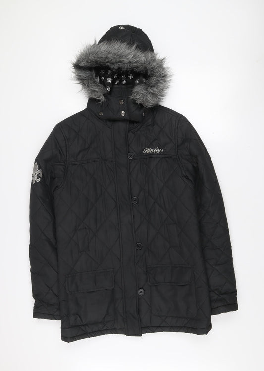 Henleys Women’s Black Quilted Hooded Puffer Jacket Size 2