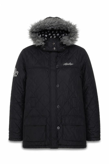 Henleys Women’s Black Quilted Hooded Puffer Jacket Size 2