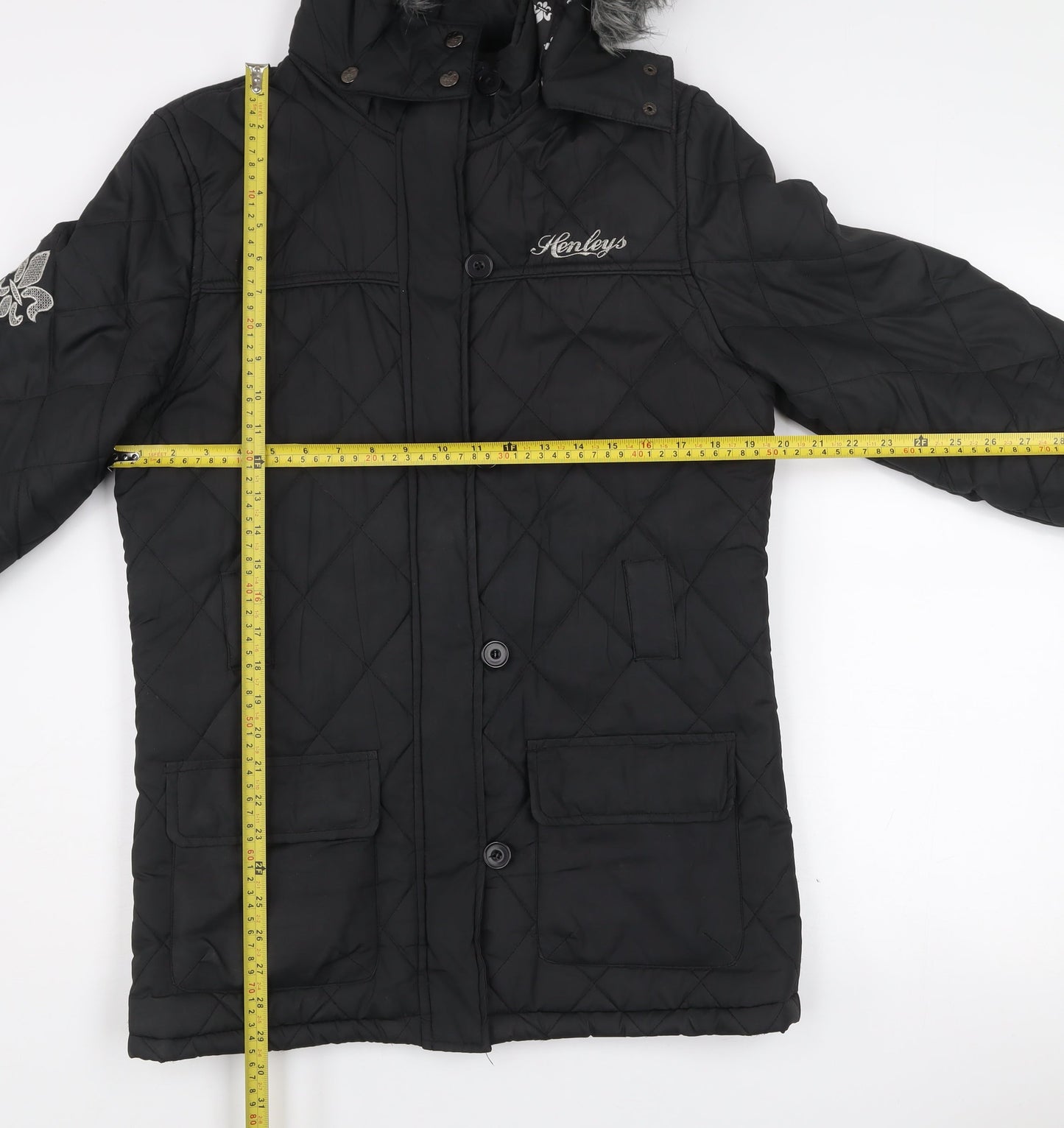 Henleys Women’s Black Quilted Hooded Puffer Jacket Size 2