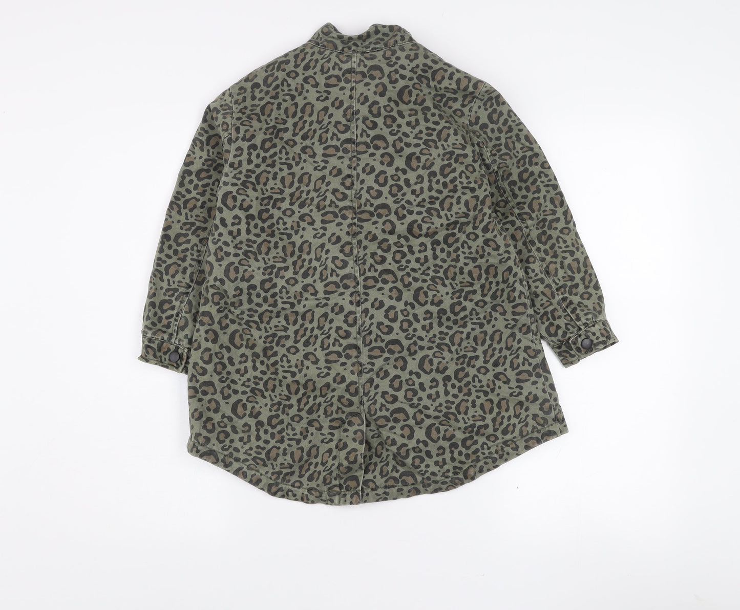 Zara Girls Green Animal Print Parka Coat 7 Years Cotton Blend Long Sleeve Lined