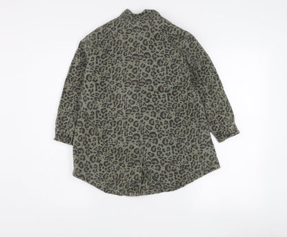 Zara Girls Green Animal Print Parka Coat 7 Years Cotton Blend Long Sleeve Lined