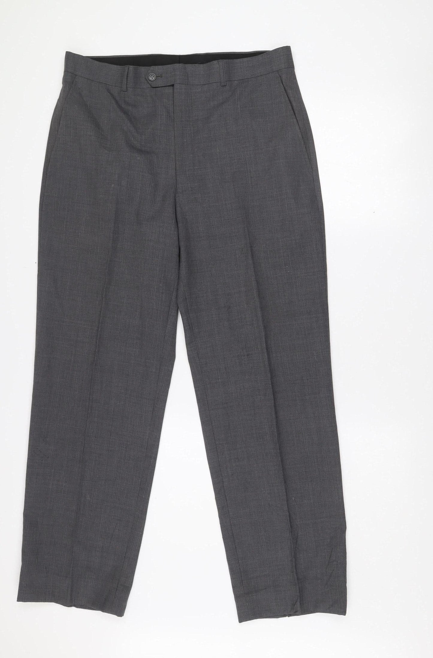 Daniel Hechter Men's Grey Wool Blend Classic Dress Trousers 36W 35L