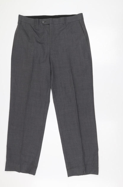 Daniel Hechter Men's Grey Wool Blend Classic Dress Trousers 36W 35L