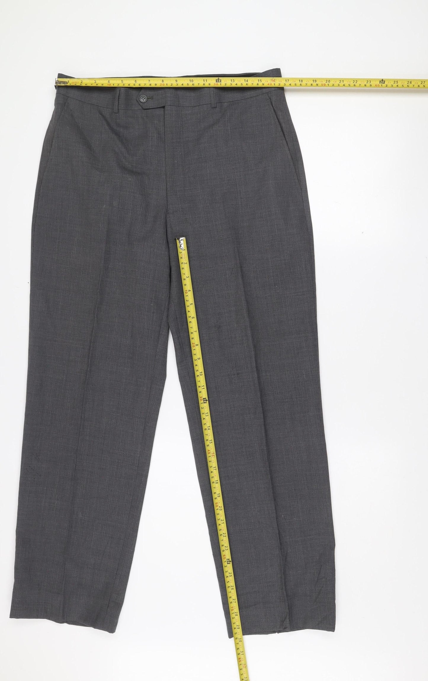 Daniel Hechter Men's Grey Wool Blend Classic Dress Trousers 36W 35L